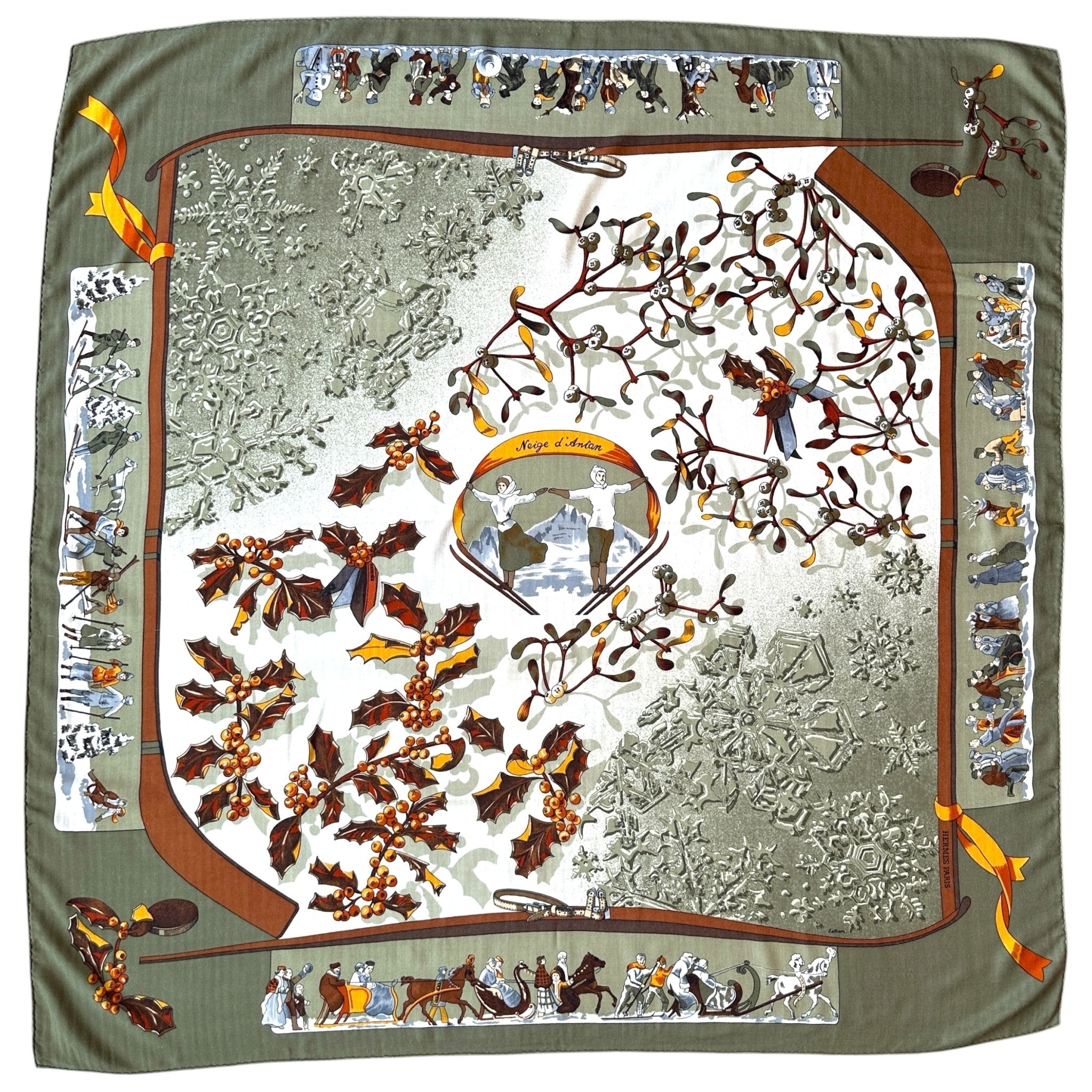 vue d'ensemble du foulard en cachemire 140 cm coloris kaki et blanc cassé