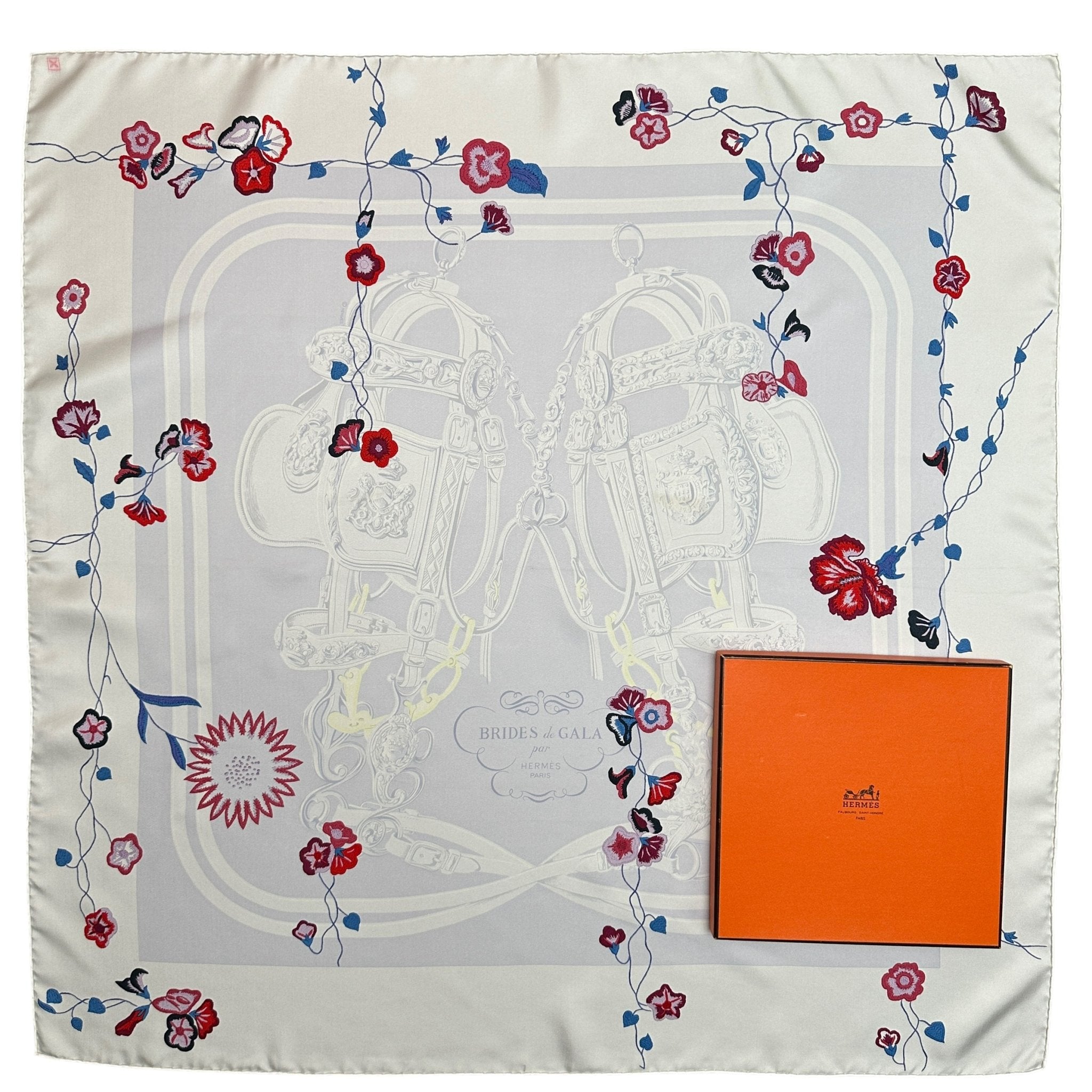 foulard hermes brides fleuries avec boite orange