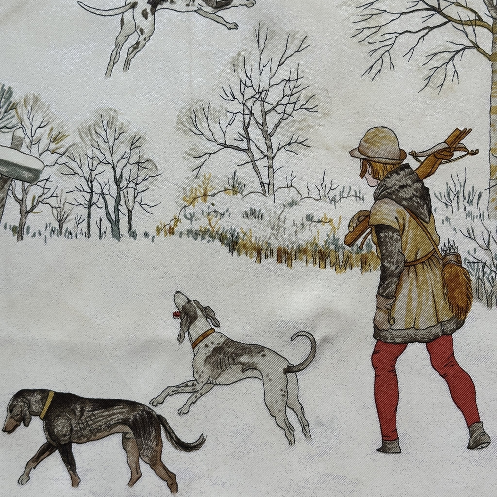 Gros plan sur les chiens de chasse – détail du dessin Hermès