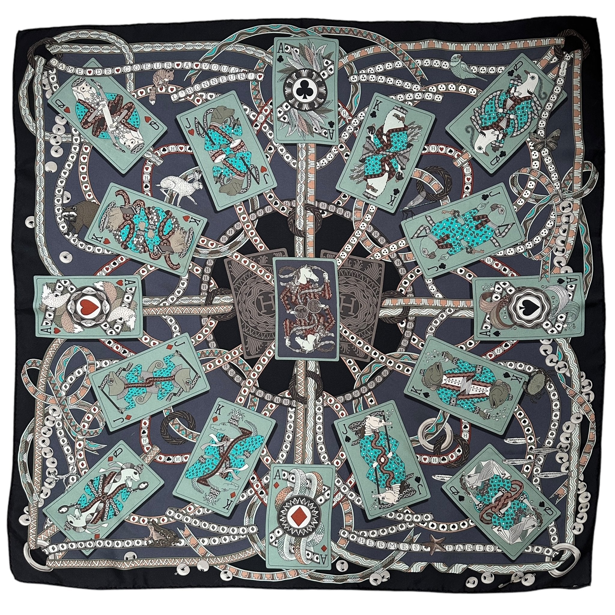 foulard hermes dame de coeur noir et vert