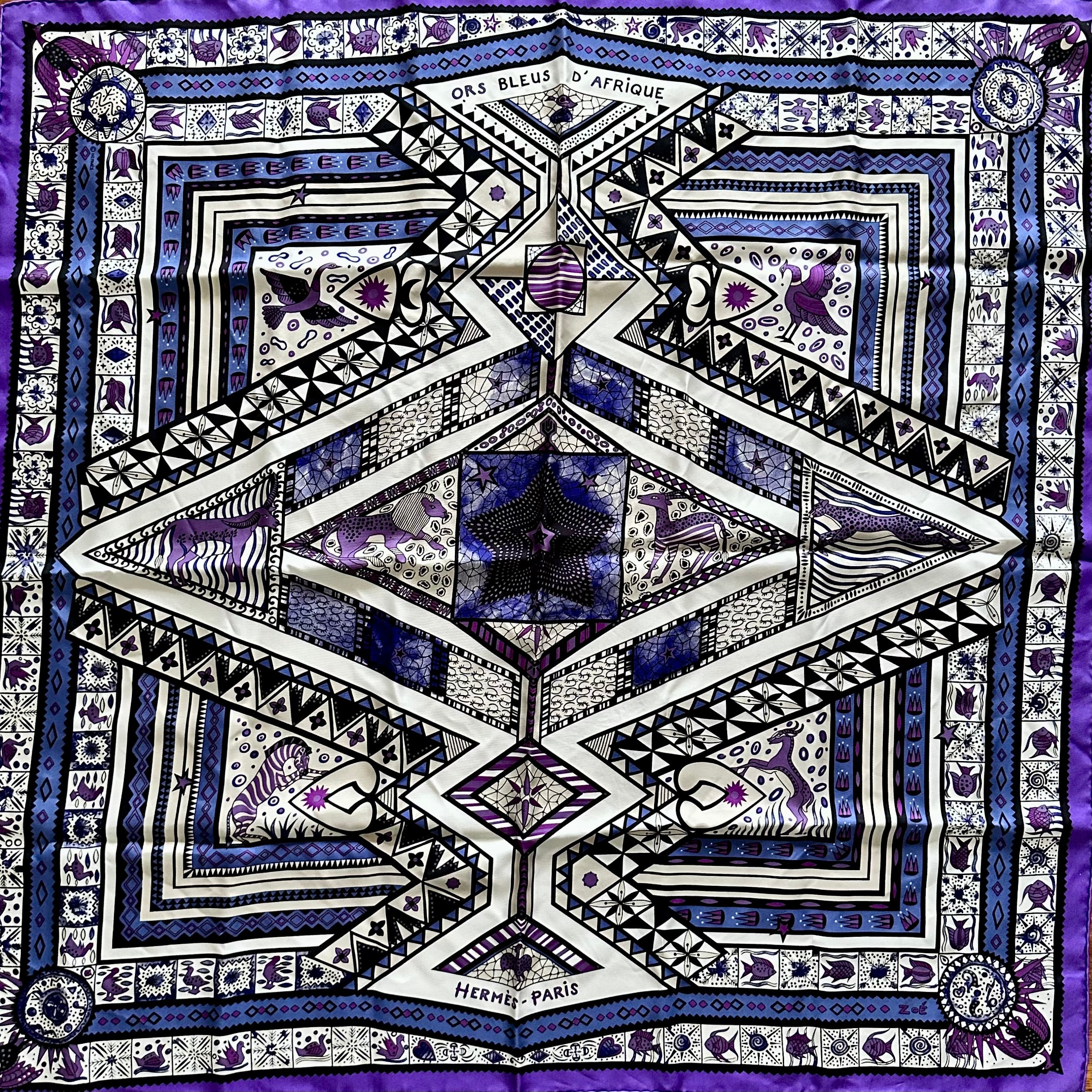 Ors bleus d'Afrique - FOULARD HERMES 90 CM