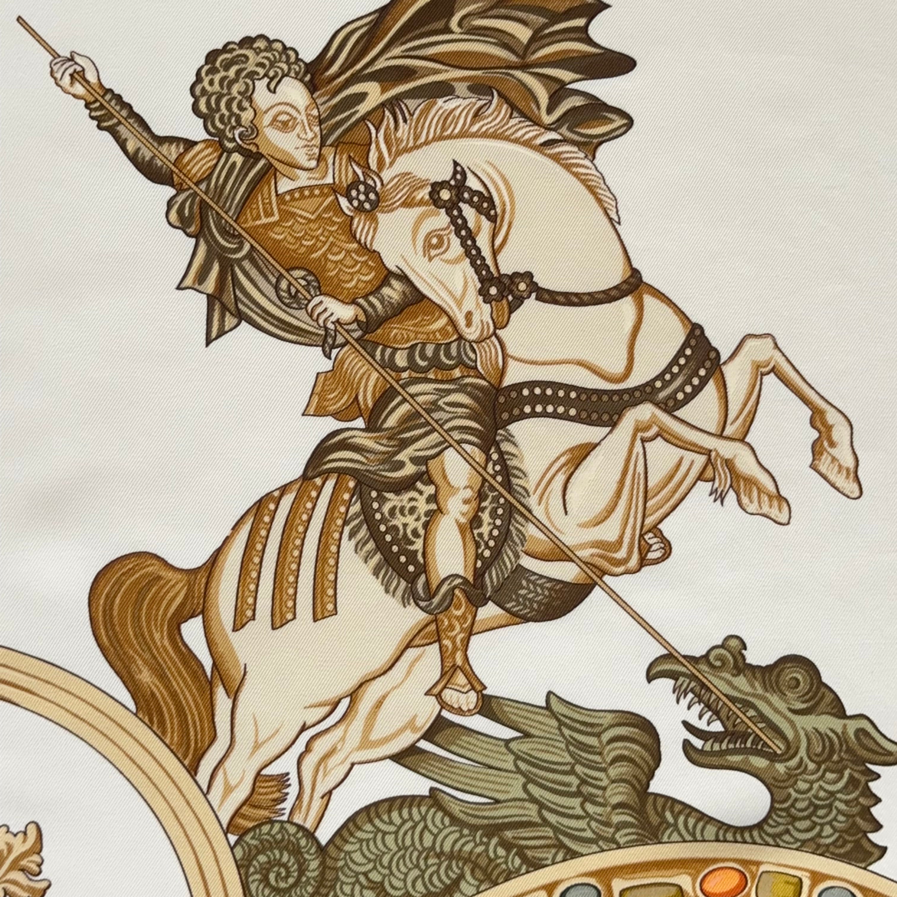 Gros plan artistique sur le visage du Paladin et l'équipement du cheval, montrant la finesse des traits et des ombrages sur la soie.